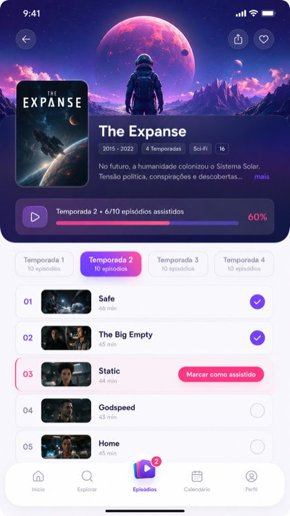 Detalhe de série no app Episoo
